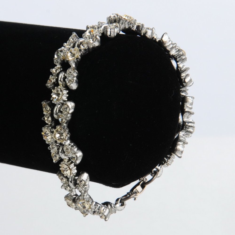 Antique Sparkling Rhinestone Bracelet-Silver Plate